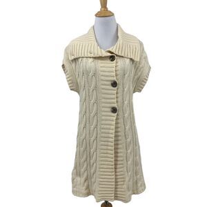 Eddie Bauer Cardigan Womens L Large Cream Merino Wool Blend Chunky Cable Knit